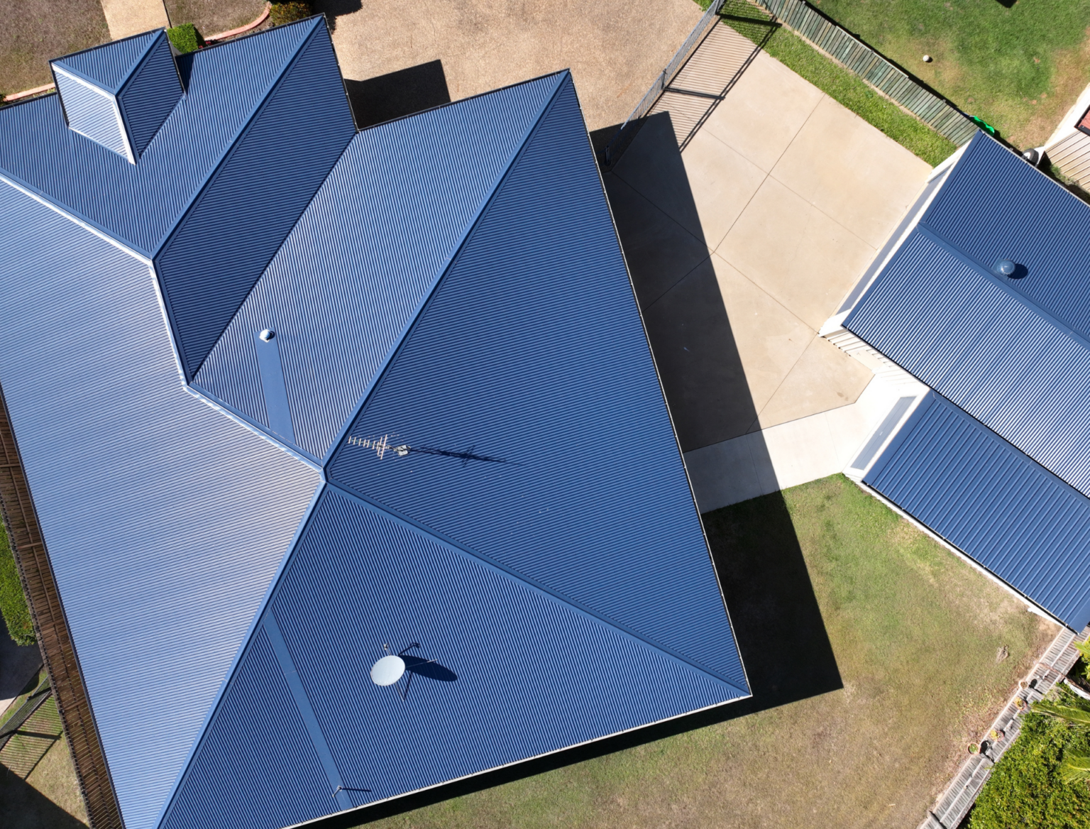 A birdseye view of a blue Colorbond Metal Roof.